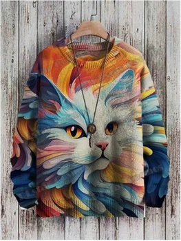 Абстрактный арт-кот С многоцветным рисунком и 3D-принтом, мужской вязаный пуловер с круглым вырезом, Зимний повседневный вязаный пуловер Унисекс, свитер Y0002